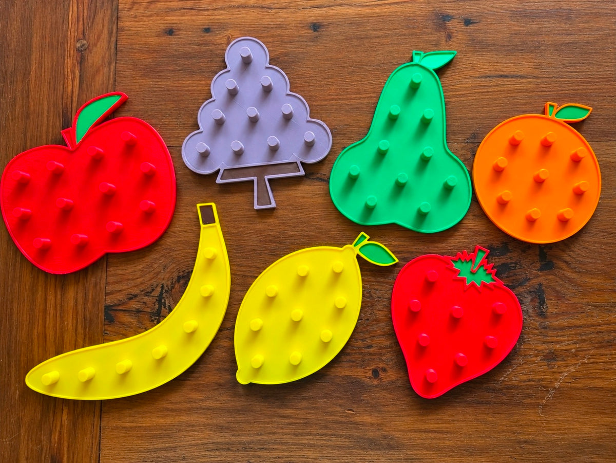 Fruit Pouch Cap Sorting Board Set | Set of 7 Fruit Boards